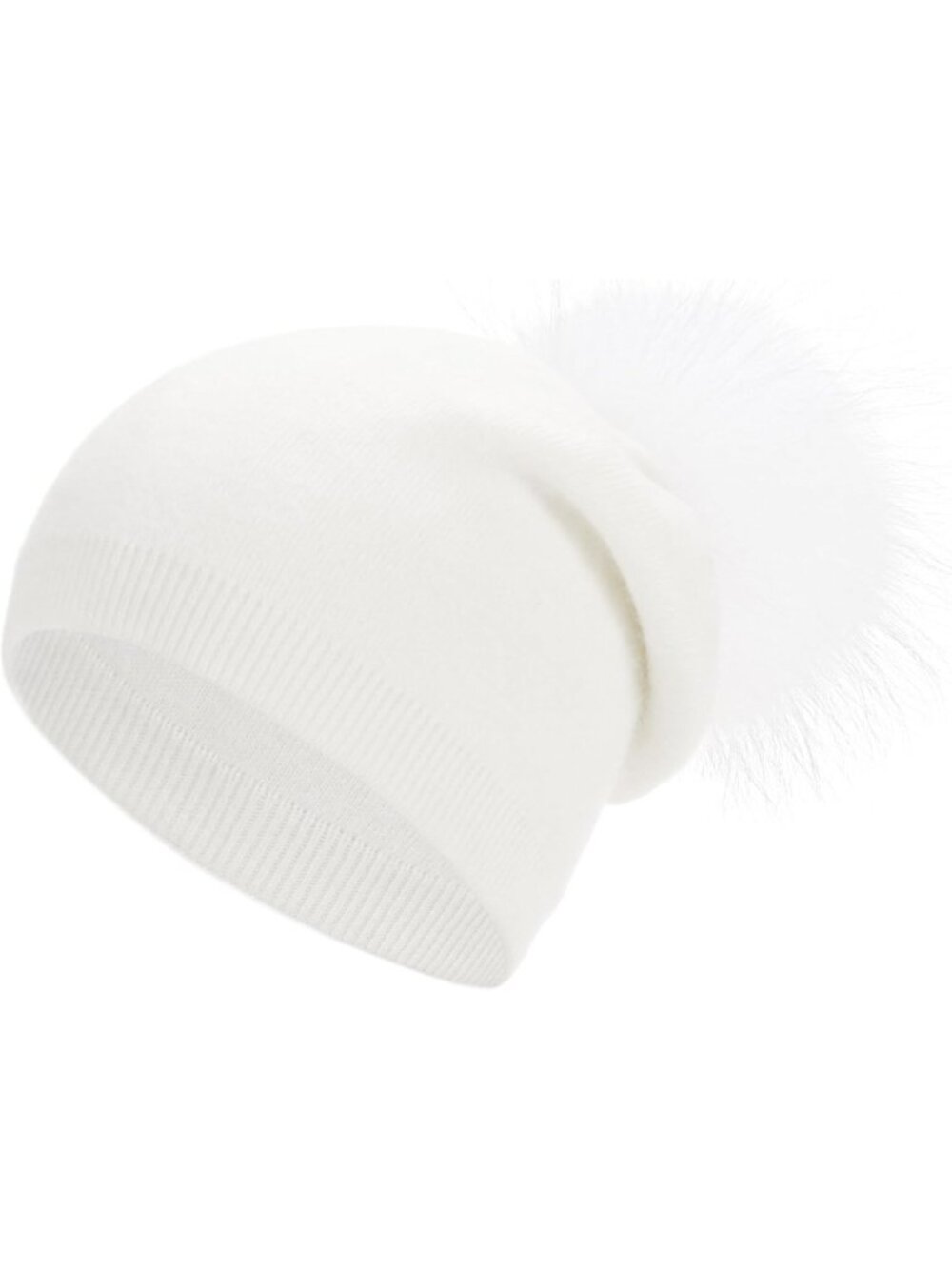 Cozy Cashmere Wool Blend Winter Slouchy Knit Beanie Hat with Real Fur Pom Poms